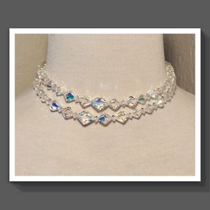 Aurora Borealis Double Strand Crystal Choker Necklace
